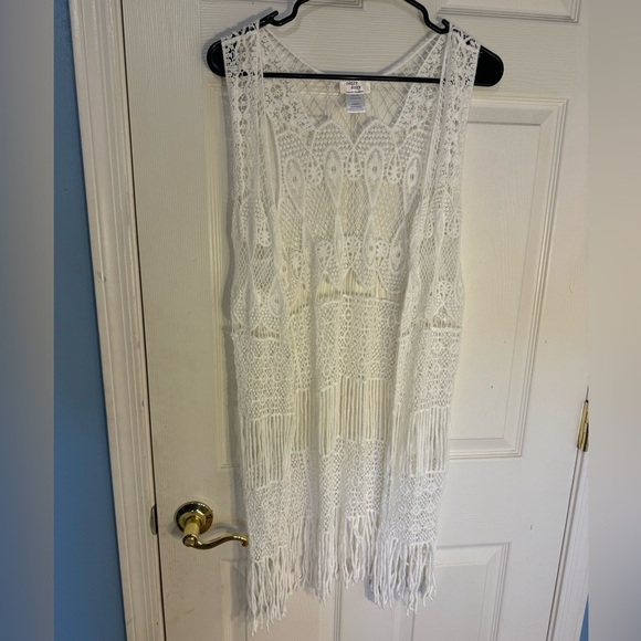 Dizzy Lizzy long open knit boho hippie white‎ sleeveless vest cover up - Picture 1 of 8